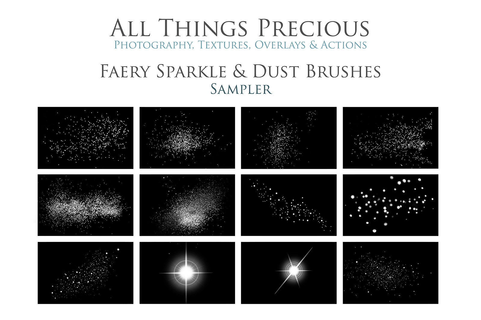 Magical Fairy sparkle and dust Photoshop brushes for photography and digital design.  Digital Stamps for scrapbooking, photography and graphic design. Assets and Add ons. High resolution digital files.  ATP Textures
